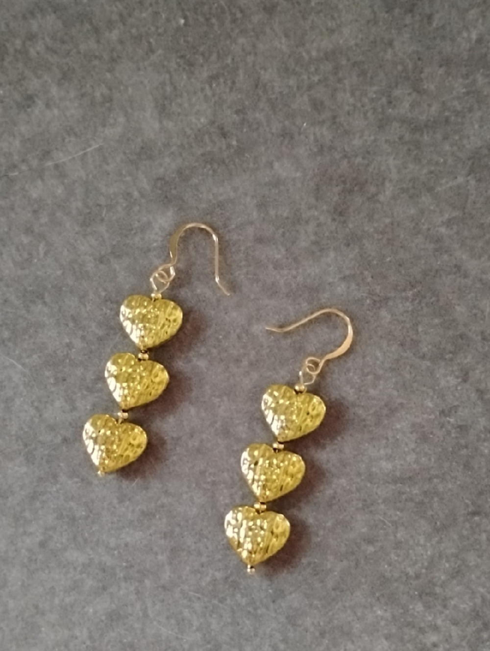 Hand Crafted Textured Gold Heart Drop Earrings -